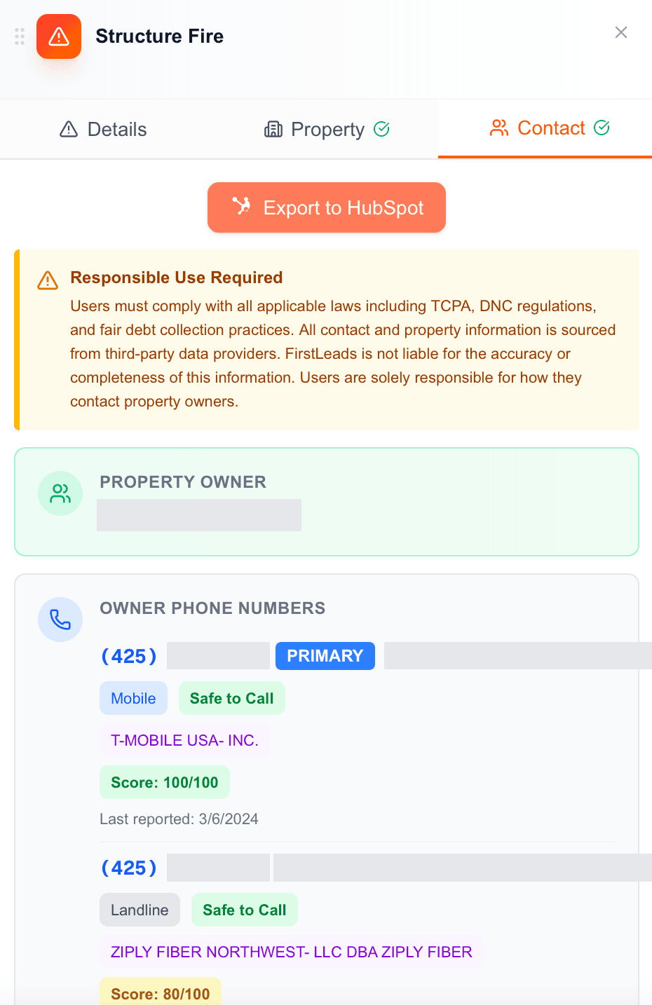 Owner contact data
